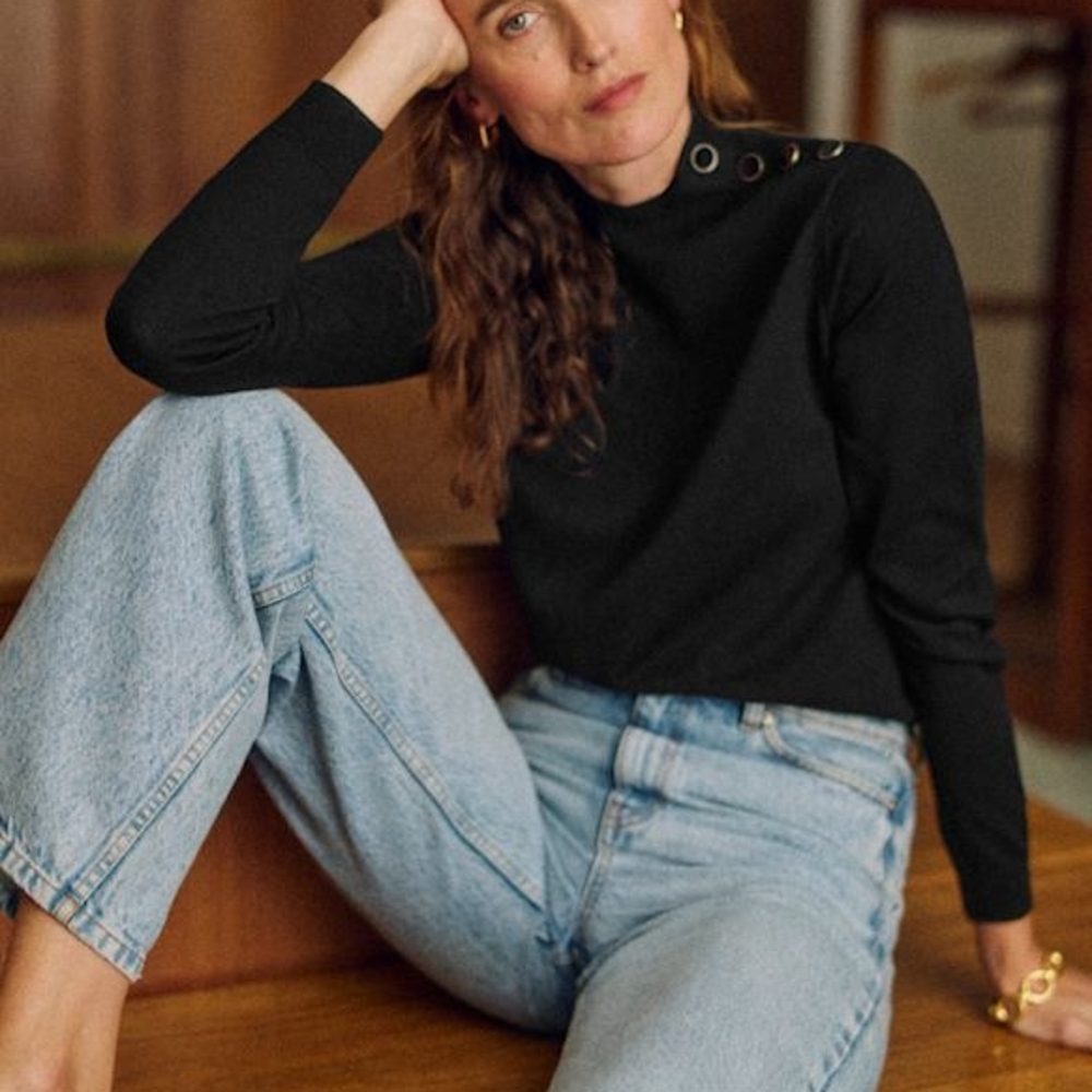 Black Long Sleeve Top with Grommet Detail